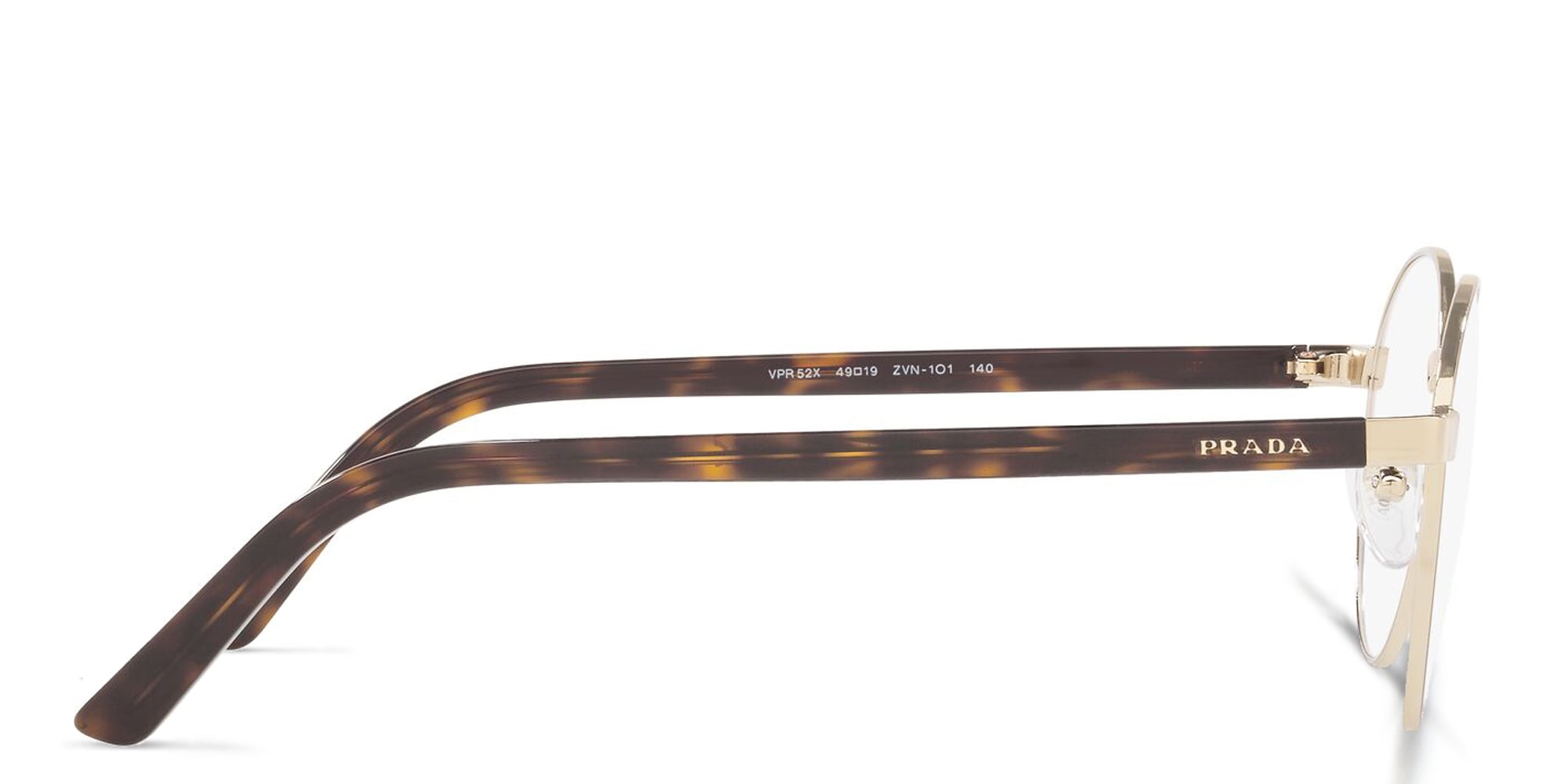 Shop PRADA Round Eyeglasses in Pale Gold online.