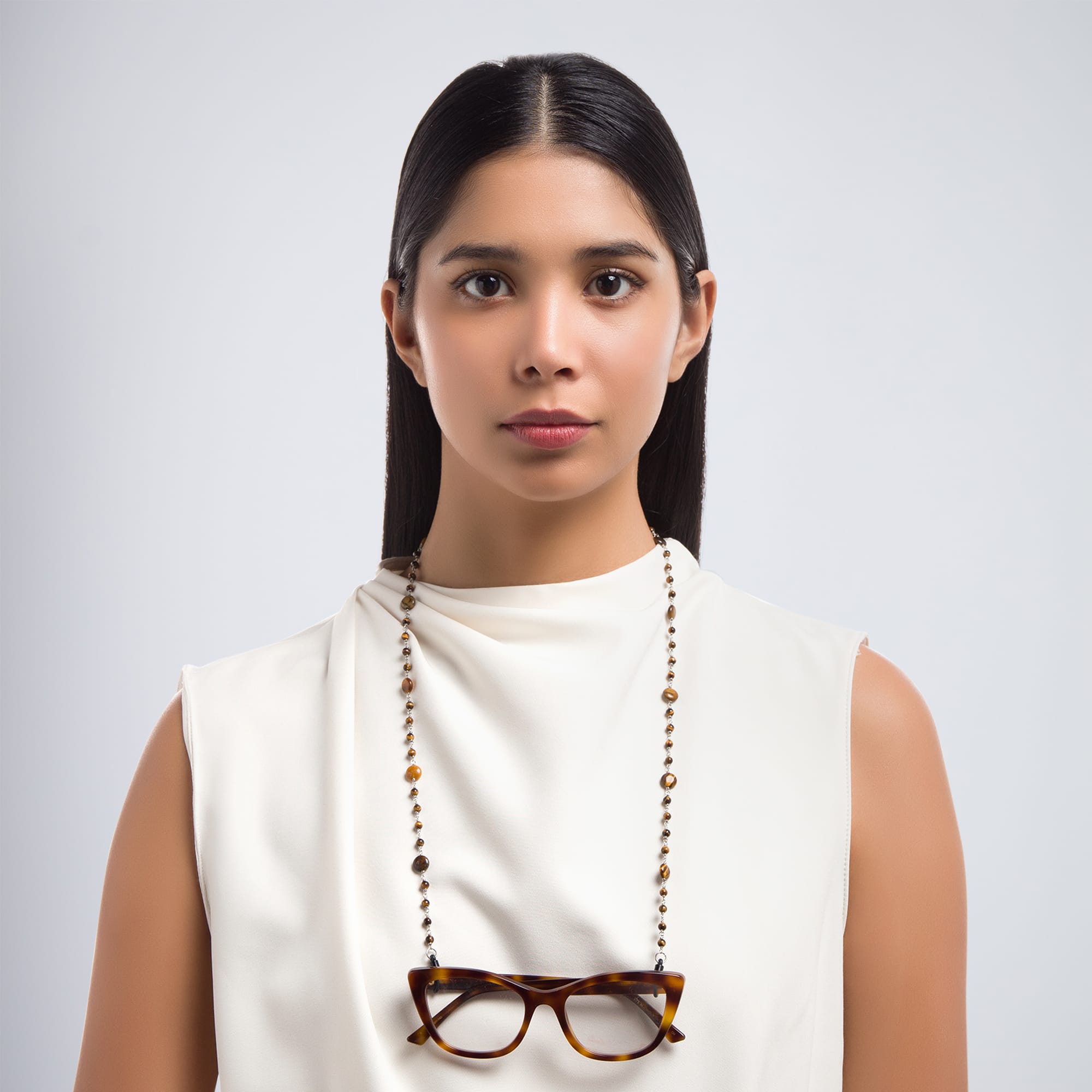 Shop Uoptic Tiger's Eye & Stainless Steel Glasses Chain online.
