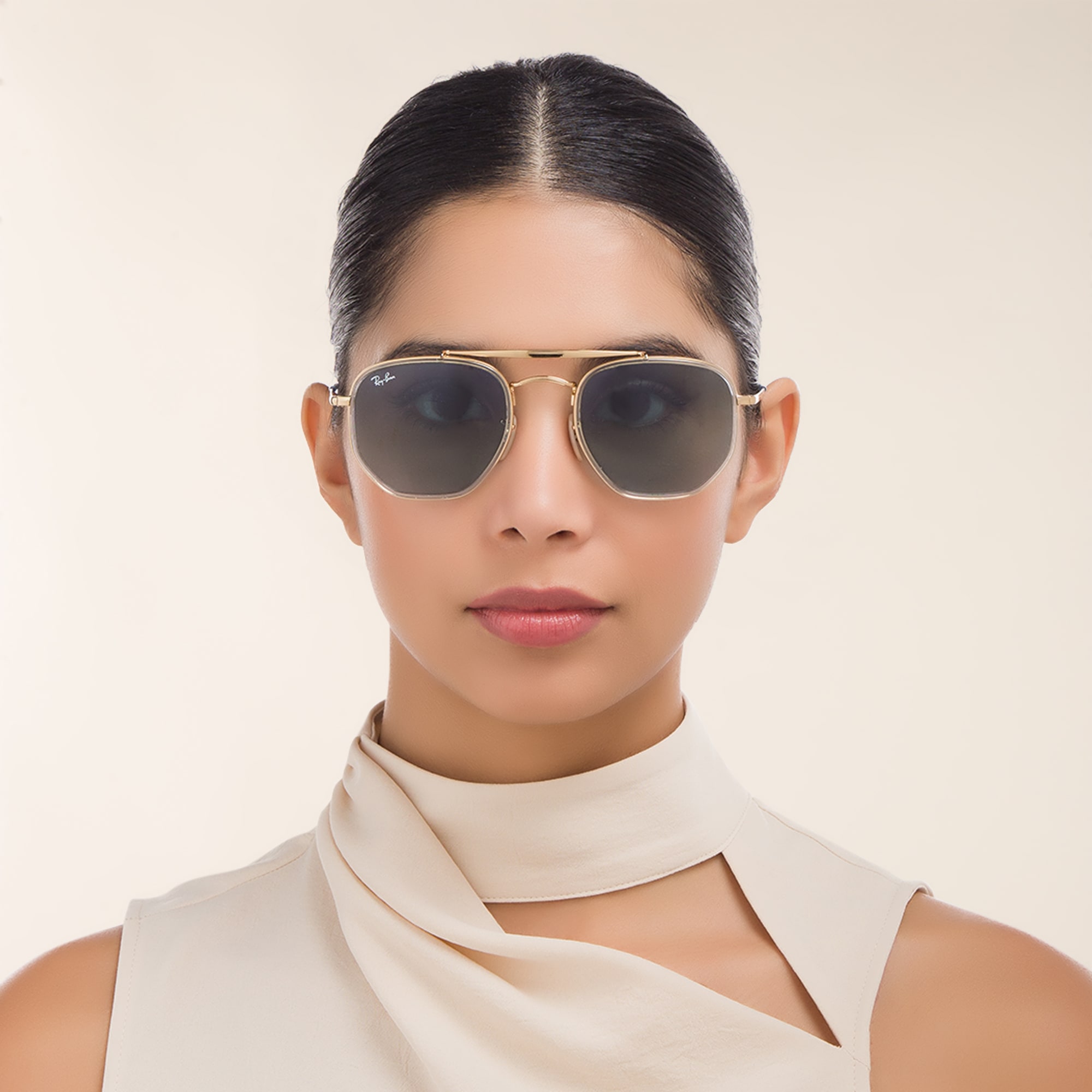 Shop Ray-Ban The Marshal II Unisex Hexagonal Irregular Sunglasses in Gold online.