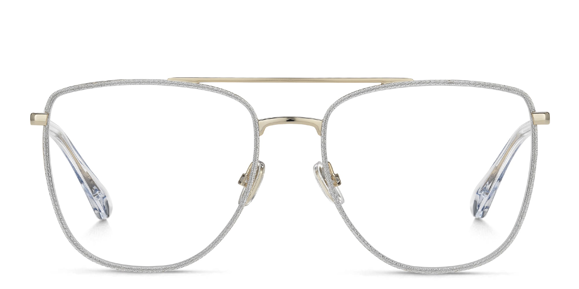 Shop JIMMY CHOO Square Eyeglasses in Glitter Silver online.