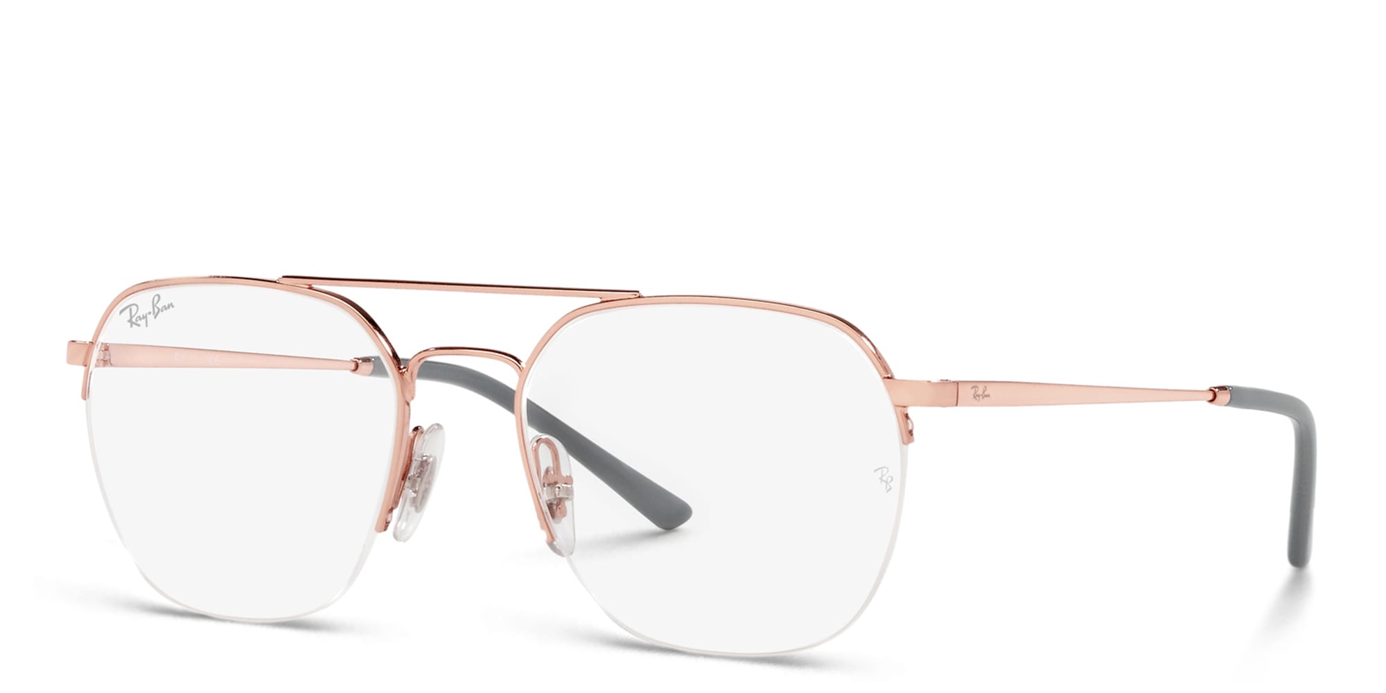 Shop Ray-Ban Unisex Half-Rim Square Eyeglasses in Rose Gold online.