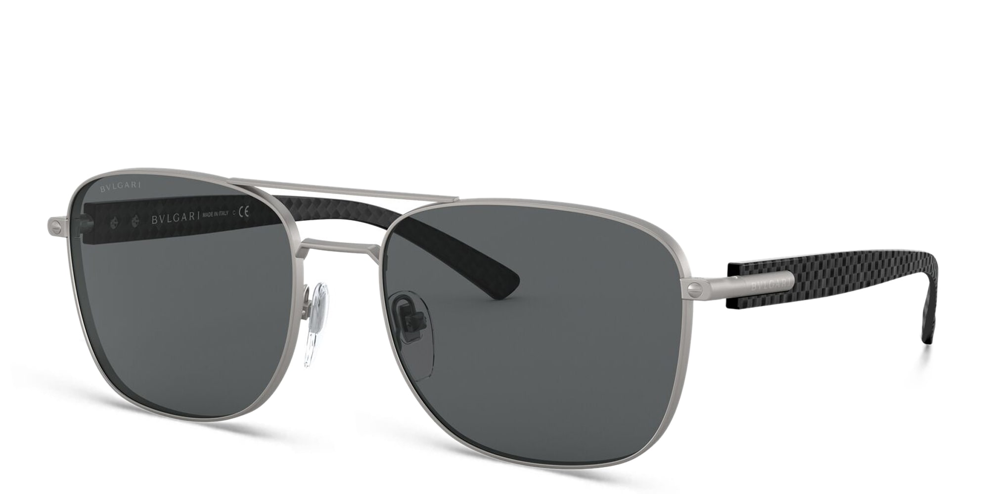 Shop BVLGARI Rectangle Sunglasses in Matte Gunmetal online.