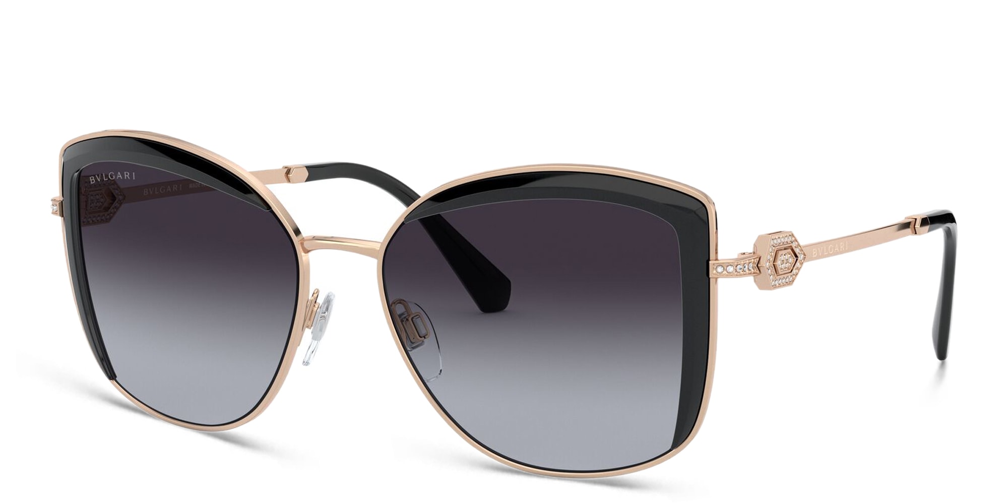 Shop BVLGARI Square Sunglasses in Pink Gold/Black online.