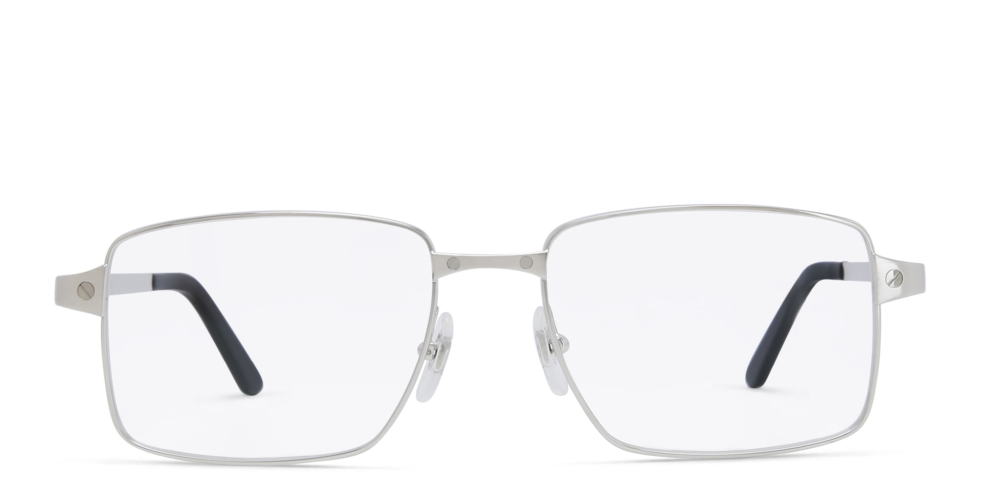Shop Cartier Santos de Cartier Wide Rectangle Eyeglasses in Silver online.