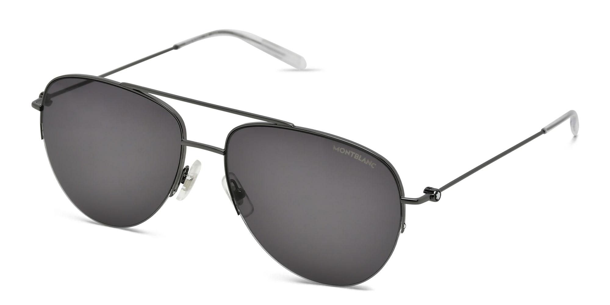 Shop MONTBLANC Half Rim Aviator Sunglasses in Ruthenium online.