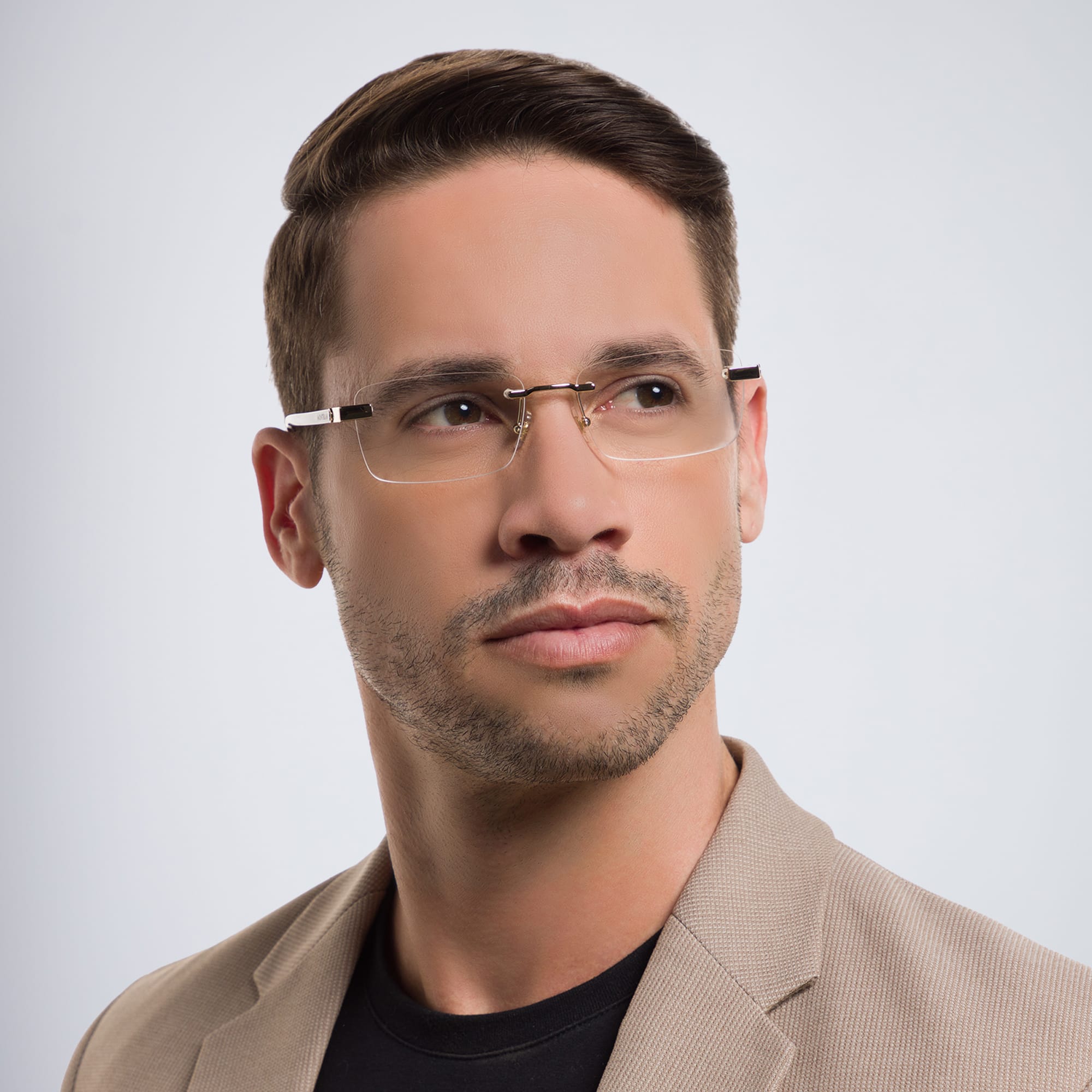 Shop MONTBLANC Rimless Wide Rectangle Eyeglasses in Gold online.