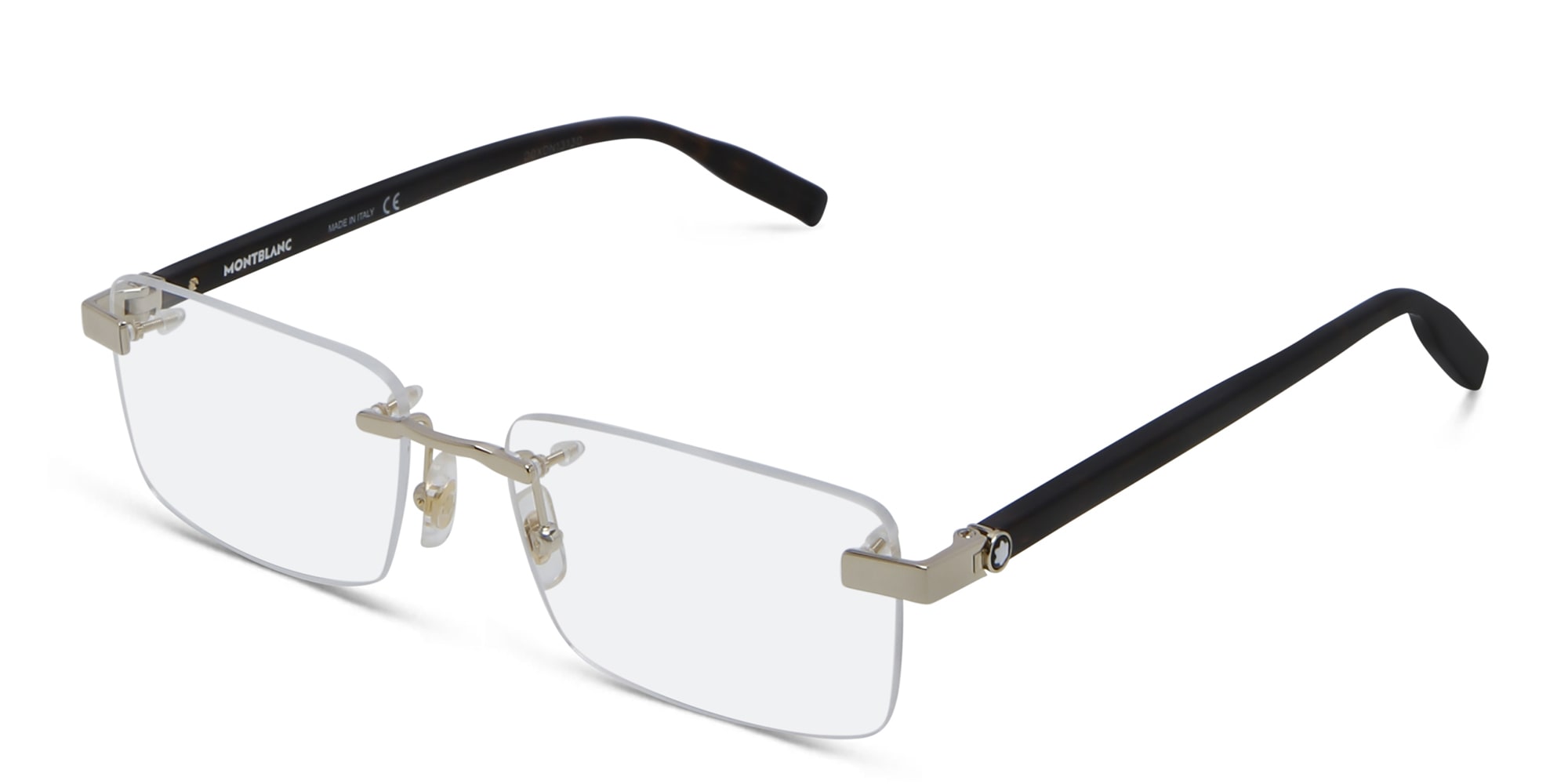 Shop MONTBLANC Rimless Wide Rectangle Eyeglasses in Gold online.