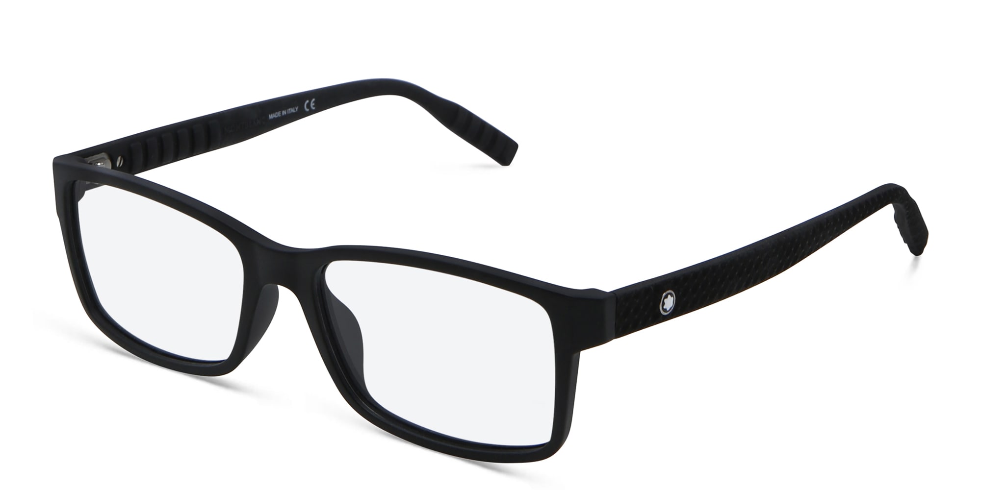 Shop MONTBLANC Wide Rectangle Eyeglasses in Black online.