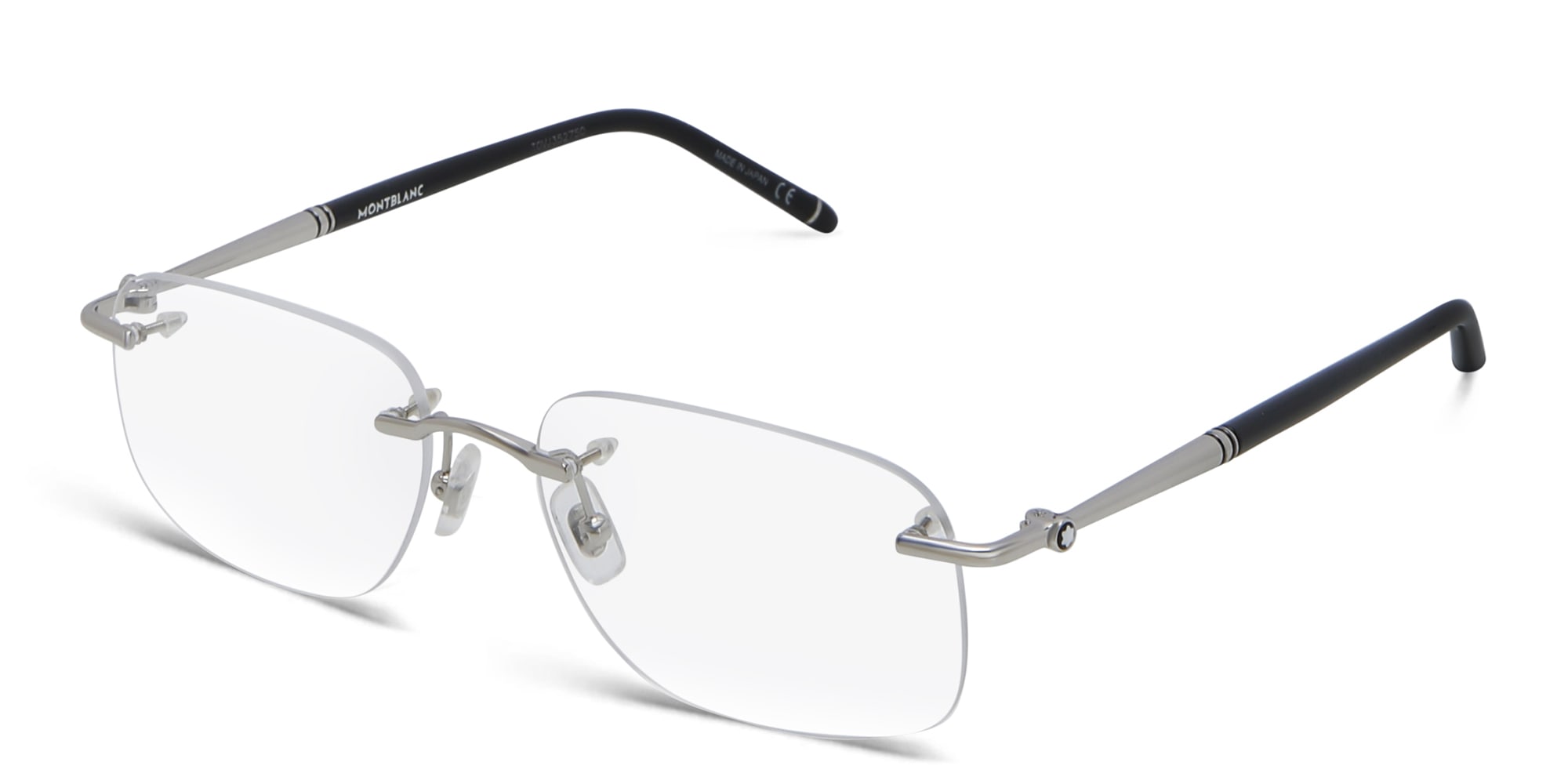 Shop MONTBLANC Rimless Wide Rectangle Eyeglasses in Silver online.
