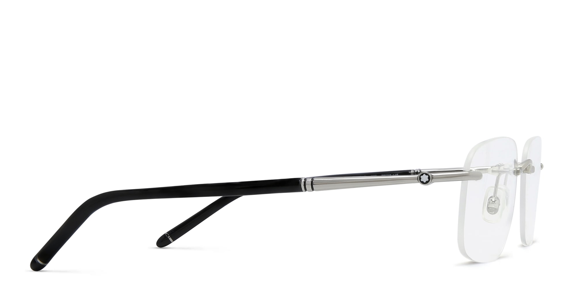 Shop MONTBLANC Rimless Wide Rectangle Eyeglasses in Silver online.