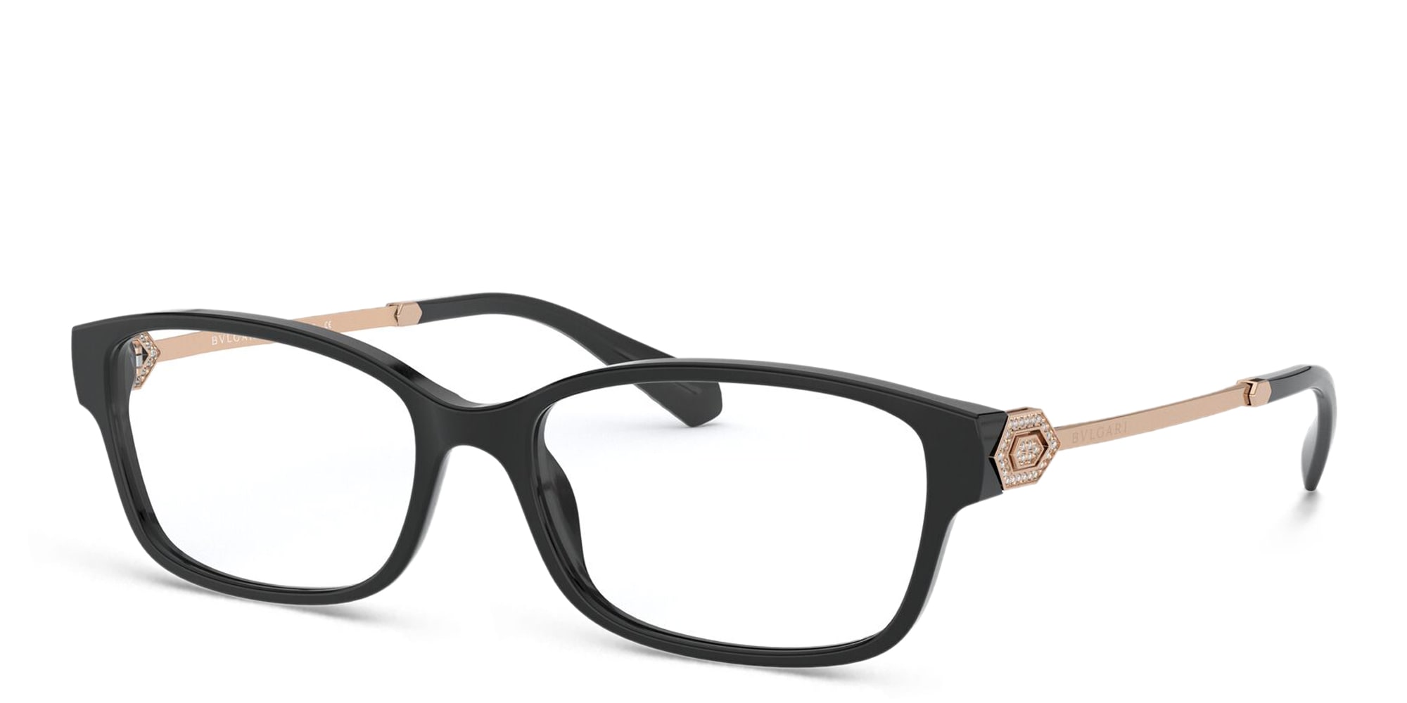 Shop BVLGARI Rectangle Eyeglasses in Black online.
