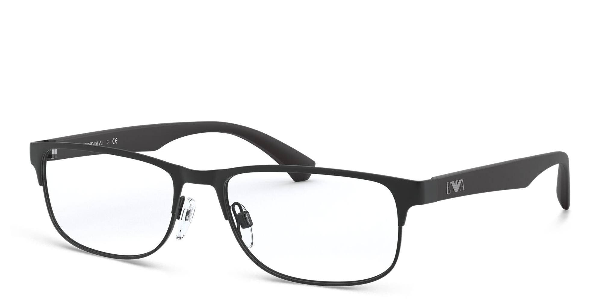 Shop Emporio Armani Rectangle Eyeglasses in Matte Black online.