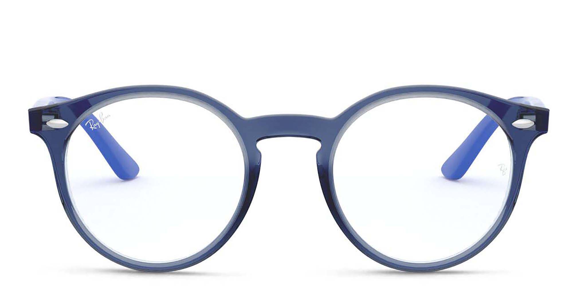 Shop Ray-Ban Junior Kids Round Eyeglasses in Transparent Blue online.
