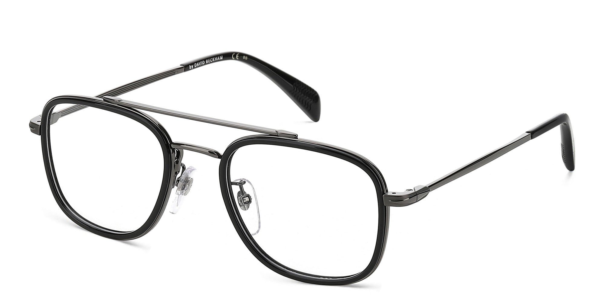 Shop DAVID BECKHAM Square Eyeglasses in Dark Ruthenium Black online.