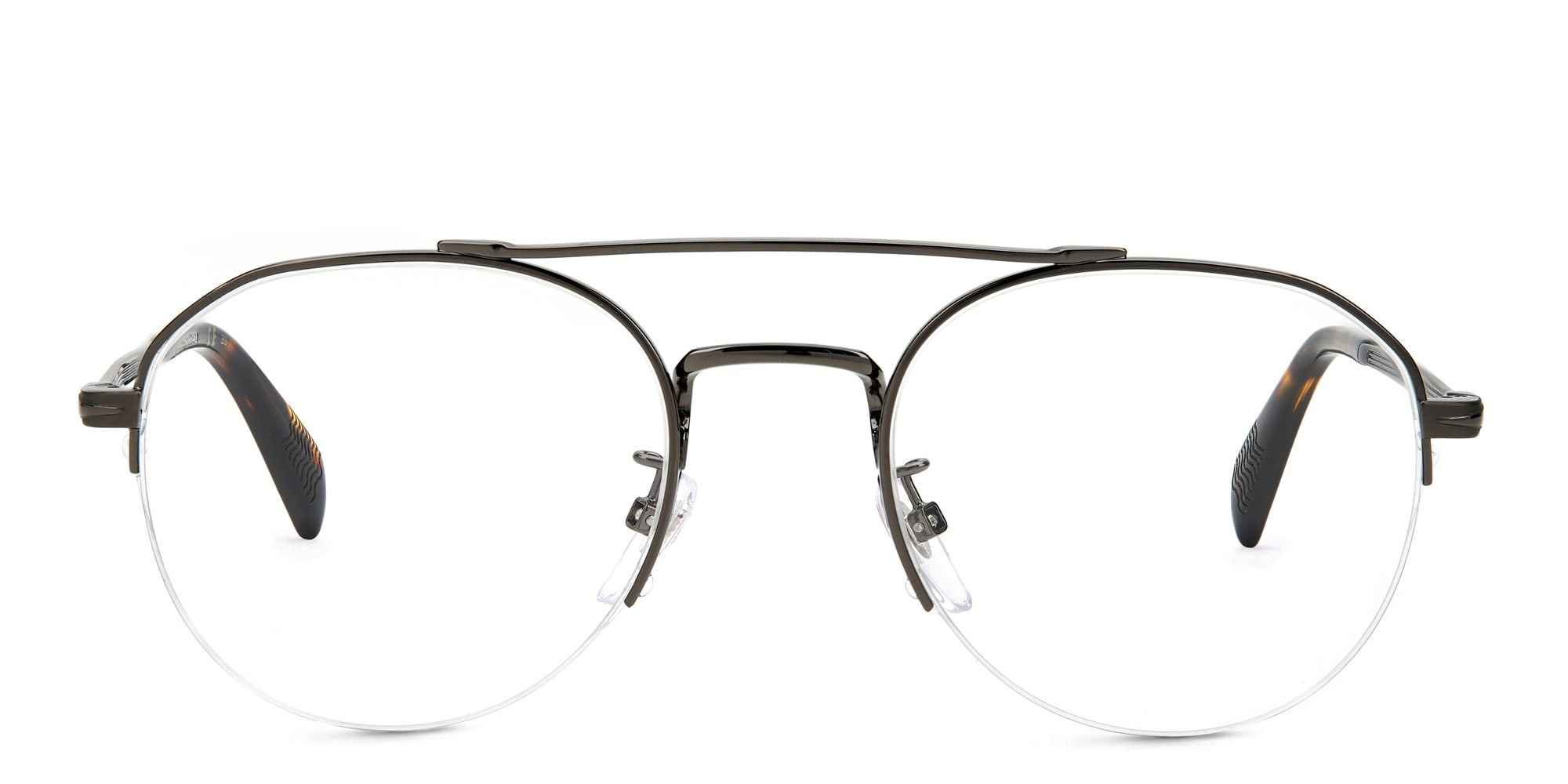 Shop DAVID BECKHAM Half Rim Round Eyeglasses in Dark Ruthenium online.