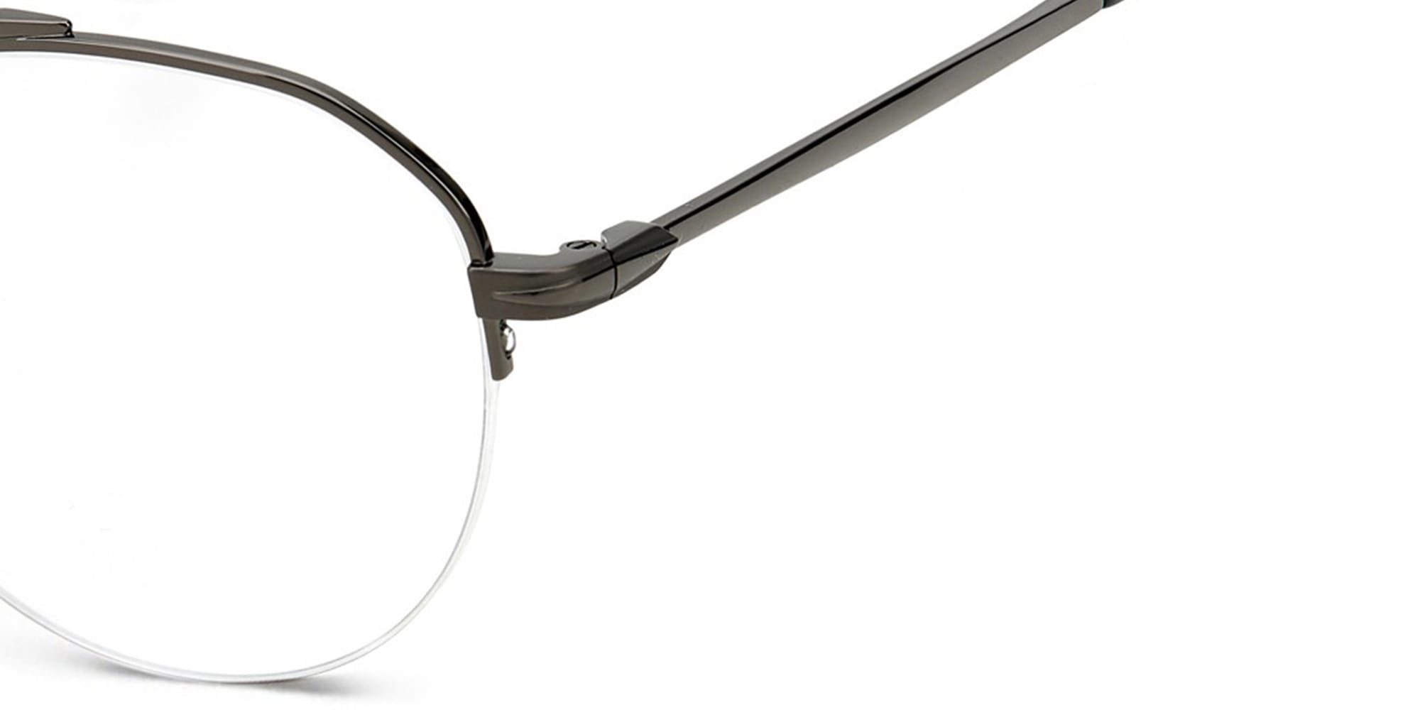 Shop DAVID BECKHAM Half Rim Round Eyeglasses in Dark Ruthenium online.