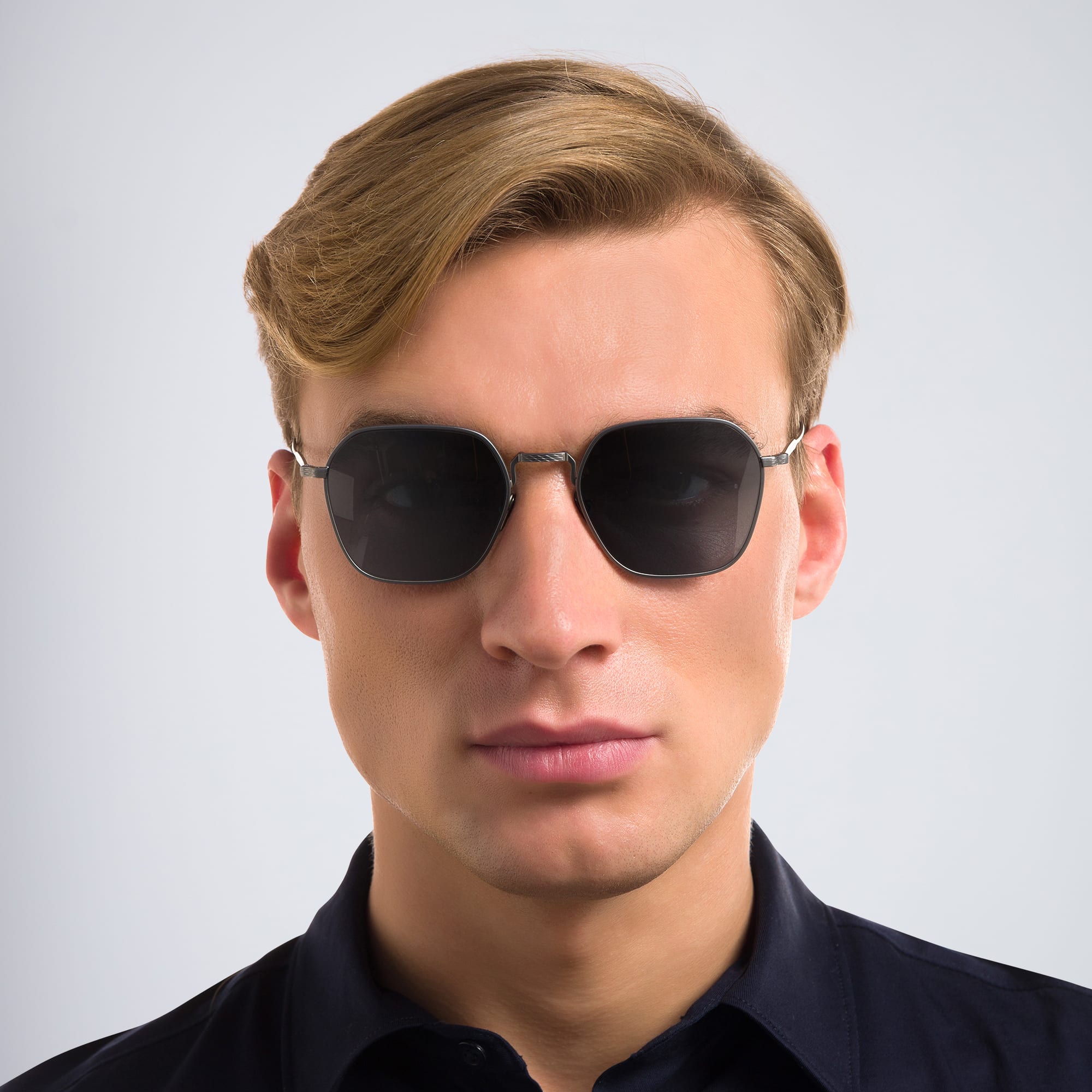 Shop GIORGIO ARMANI Square Sunglasses in Matte Gunmetal online.