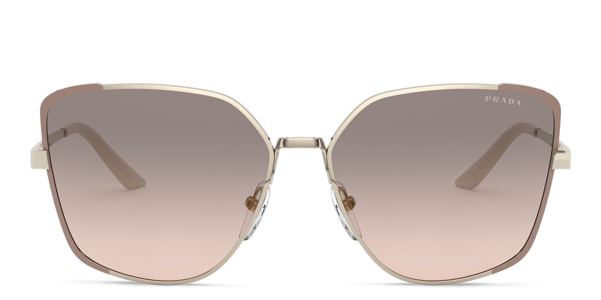 Shop PRADA Wide Irregular Sunglasses in Pale Gold/Matte Pink online.