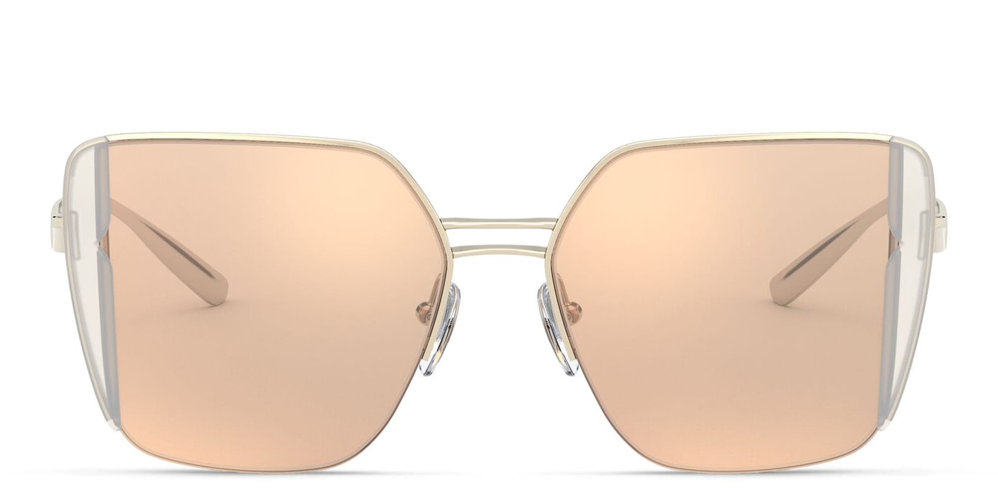 Shop BVLGARI Half Rim Square Sunglasses in Pink Gold online.
