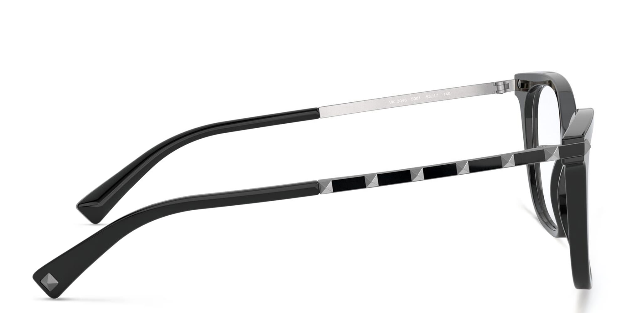 Shop VALENTINO Stud Square Eyeglasses in Black online.