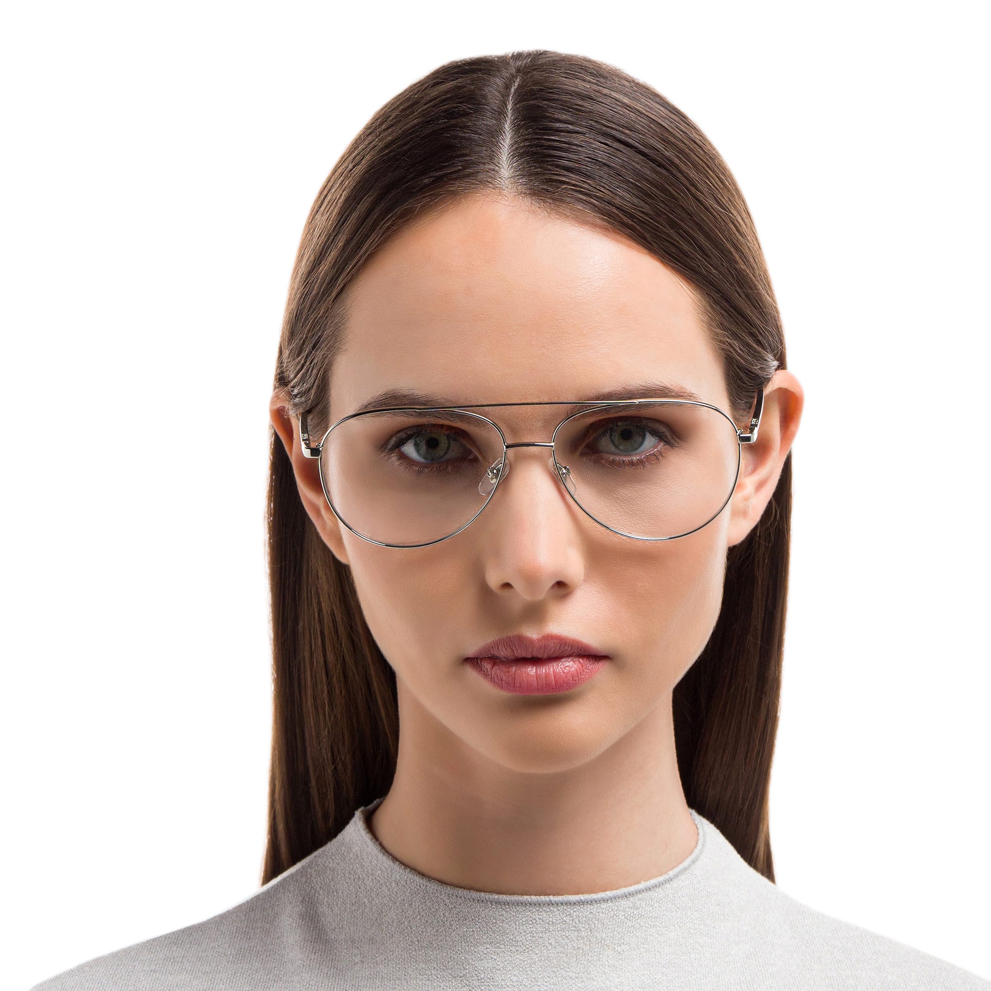 Shop EYE'M Unisex Wide Aviator Eyeglasses in Silver online.