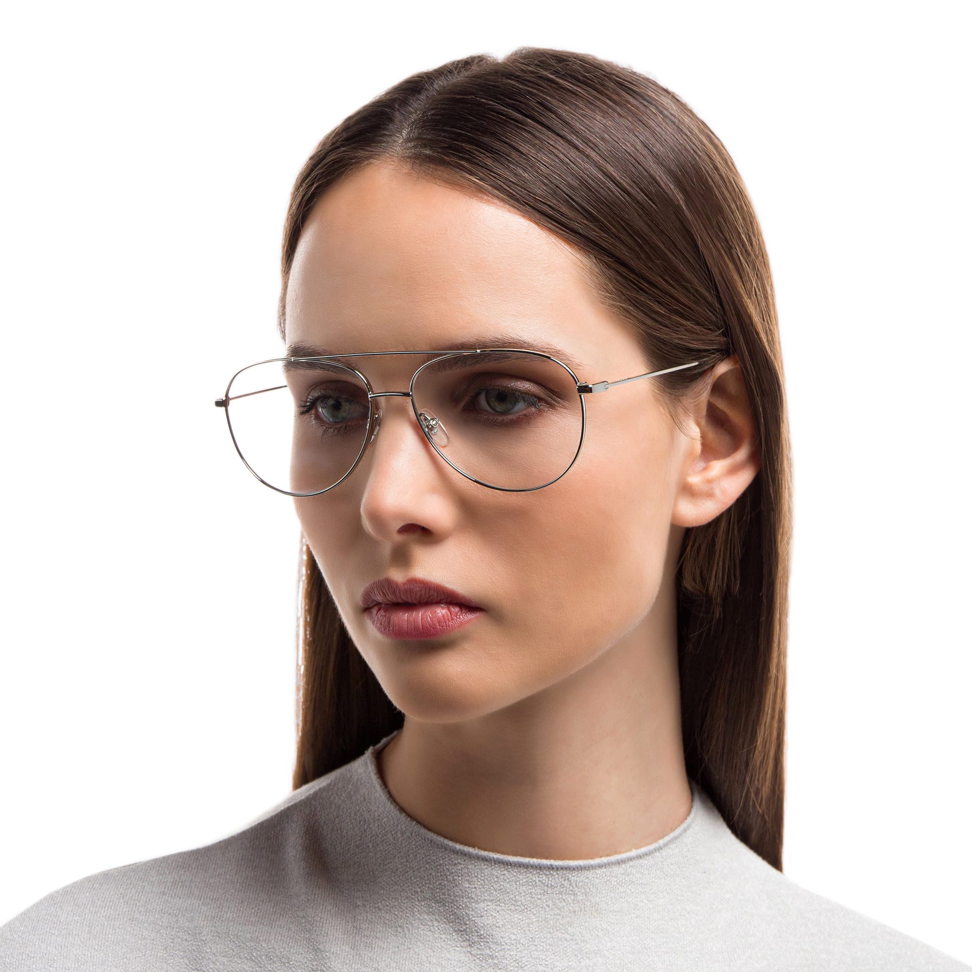 Shop EYE'M Unisex Wide Aviator Eyeglasses in Silver online.