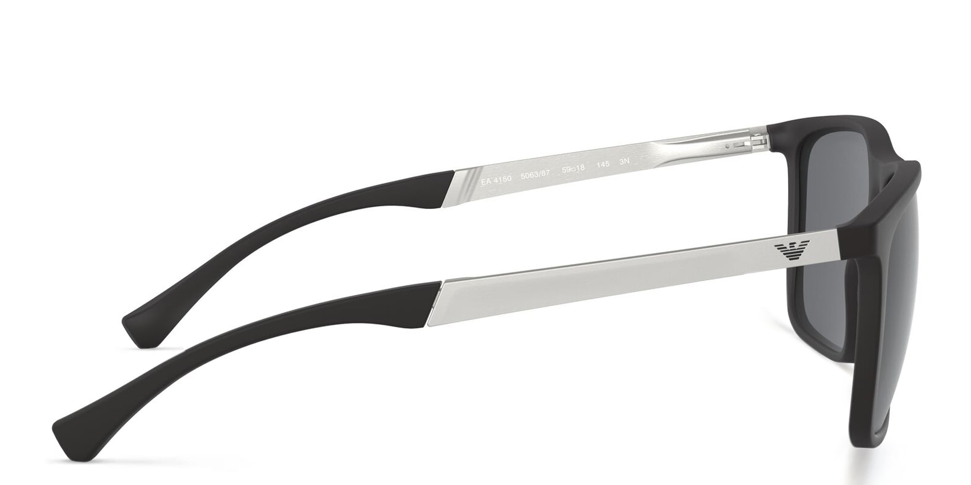 Shop Emporio Armani Rectangle Sunglasses in Rubber Black online.