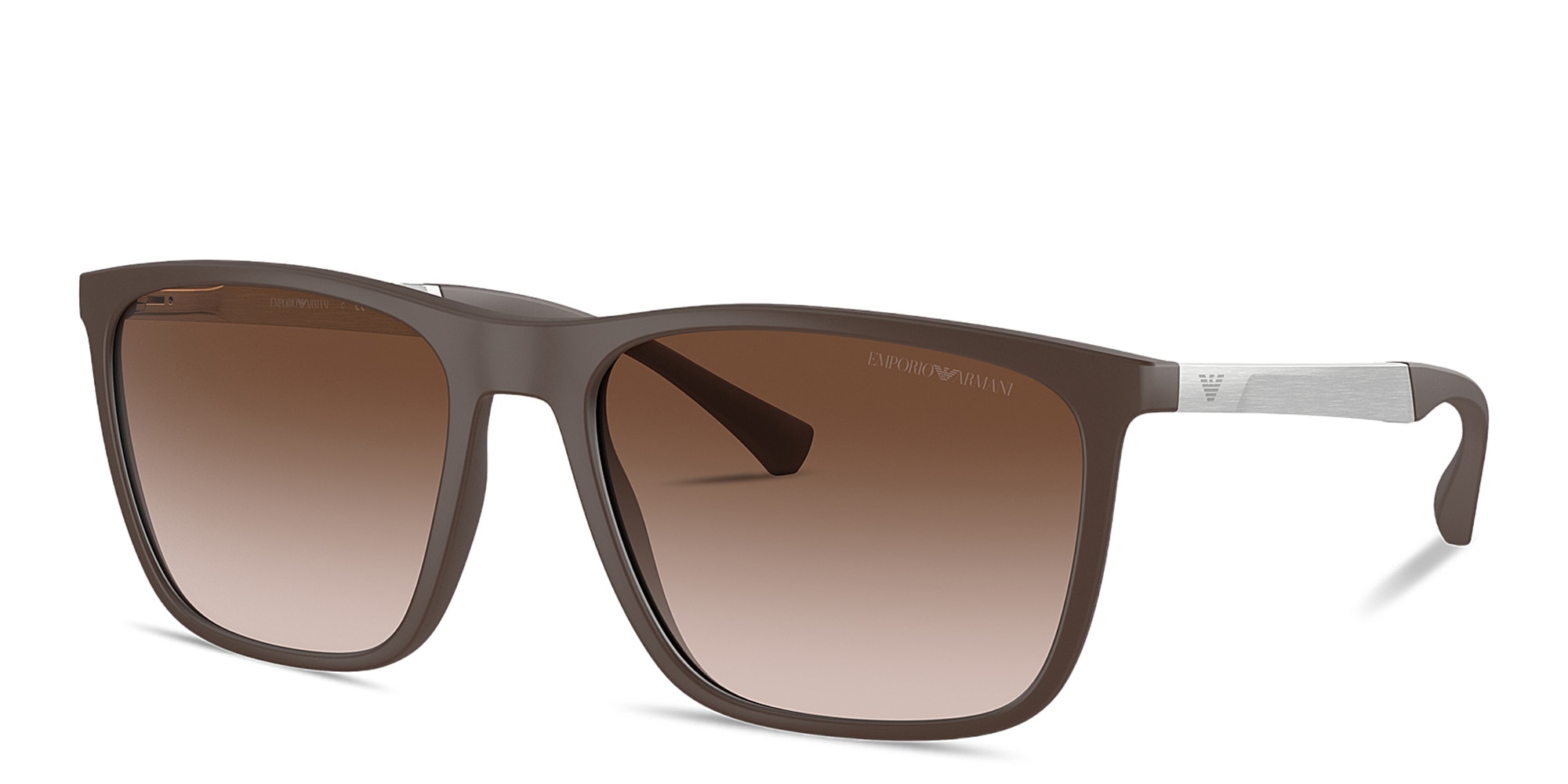 Shop Emporio Armani Logo Rectangle Sunglasses in Brown online.