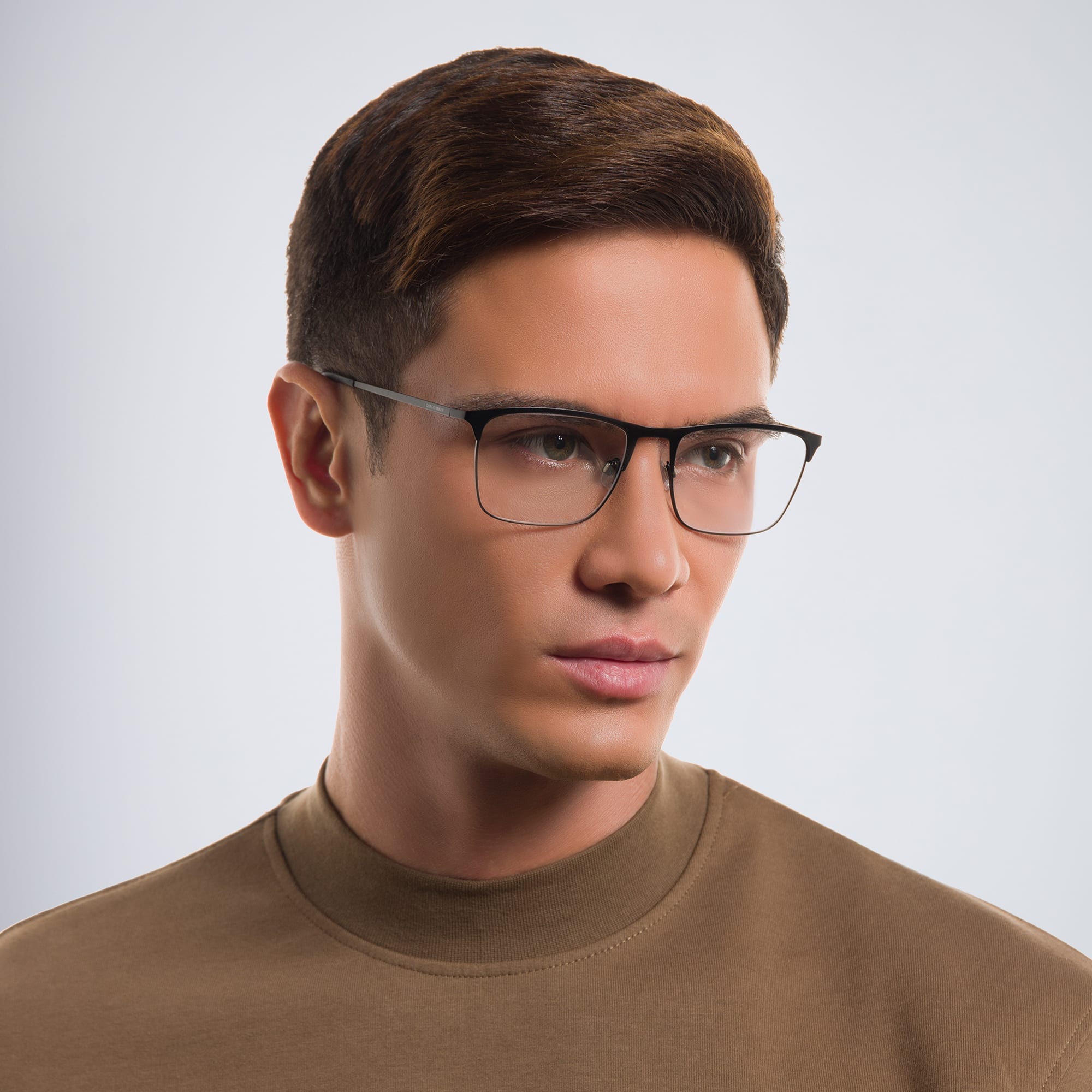 Shop GIORGIO ARMANI Rectangle Eyeglasses in Matte Black online.