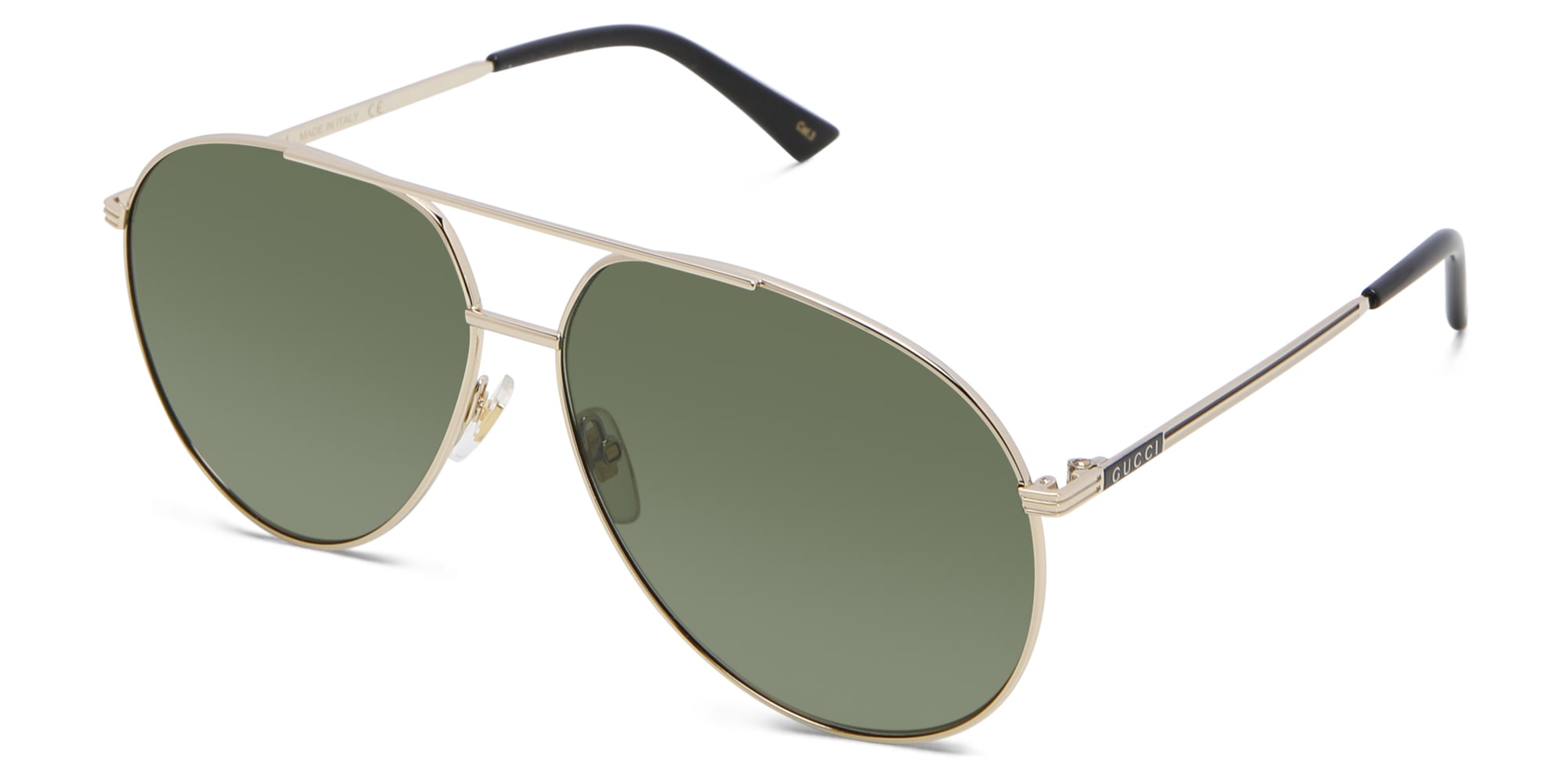 Shop GUCCI Wide Aviator Sunglasses in Gold online.