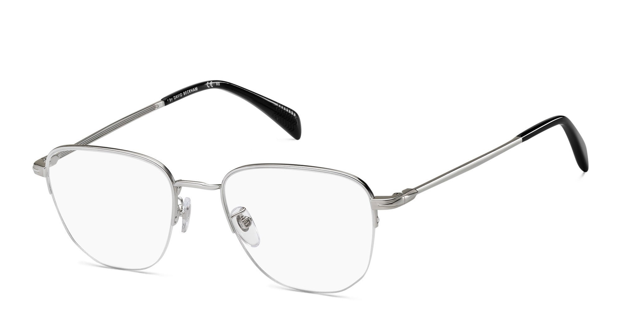 Shop DAVID BECKHAM Half Rim Square Eyeglasses in Palladium Havana online.