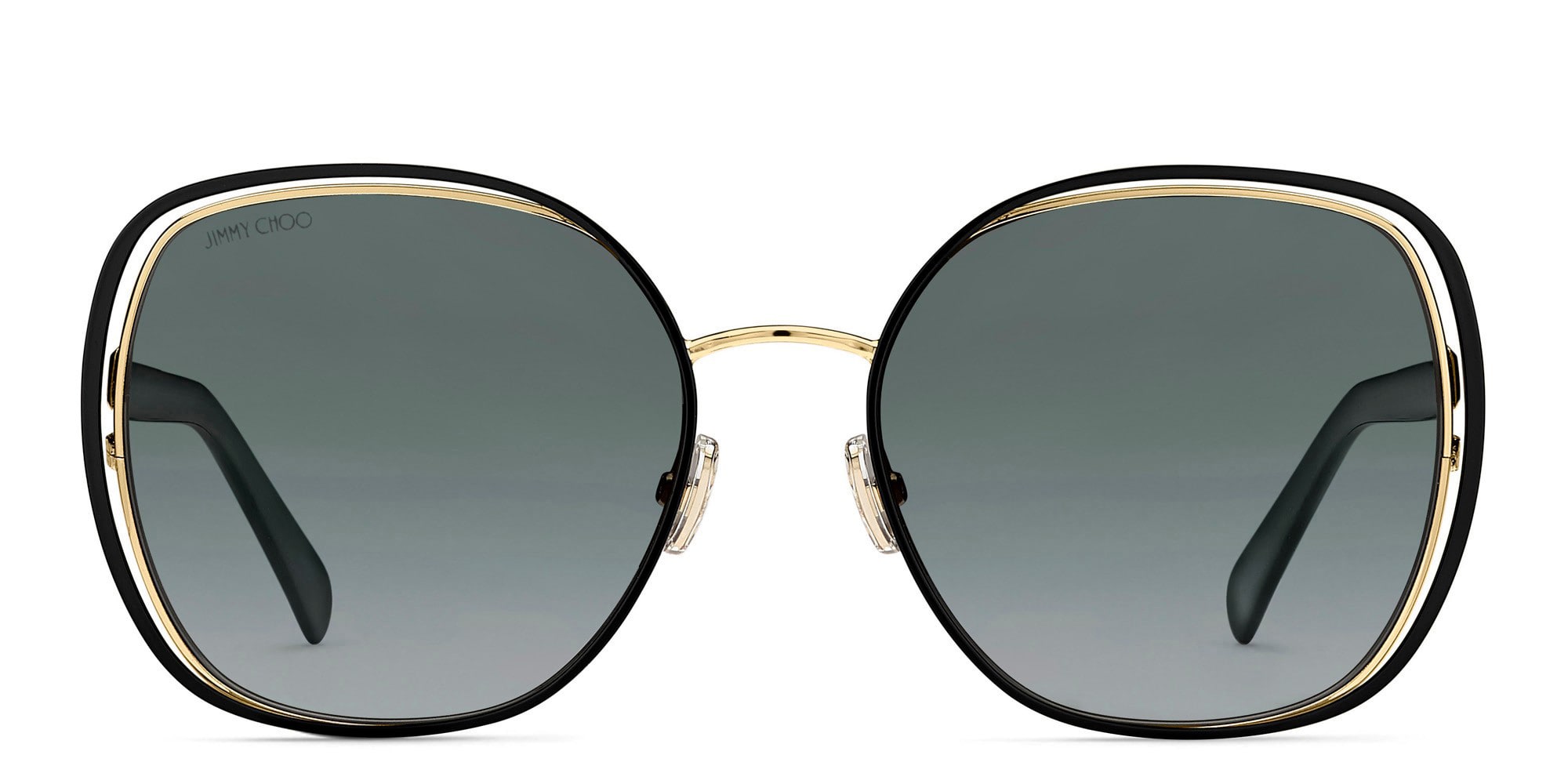 Shop JIMMY CHOO Dodie/S Wide Round Sunglasses in Black Gold online.