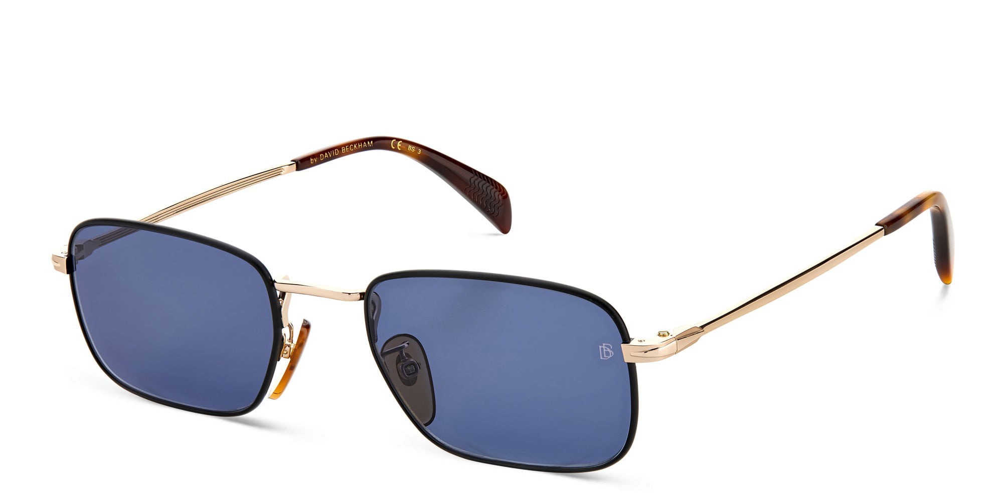 Shop DAVID BECKHAM Rectangle Sunglasses in Black Gold online.