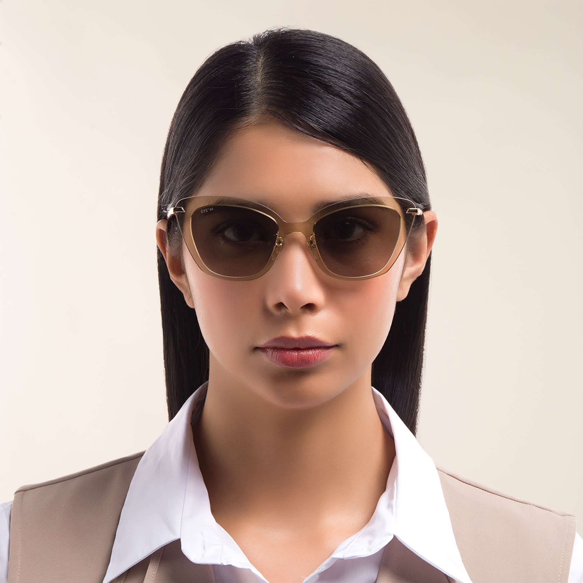 Shop EYE'M Cat Eye Sunglasses in Beige online.