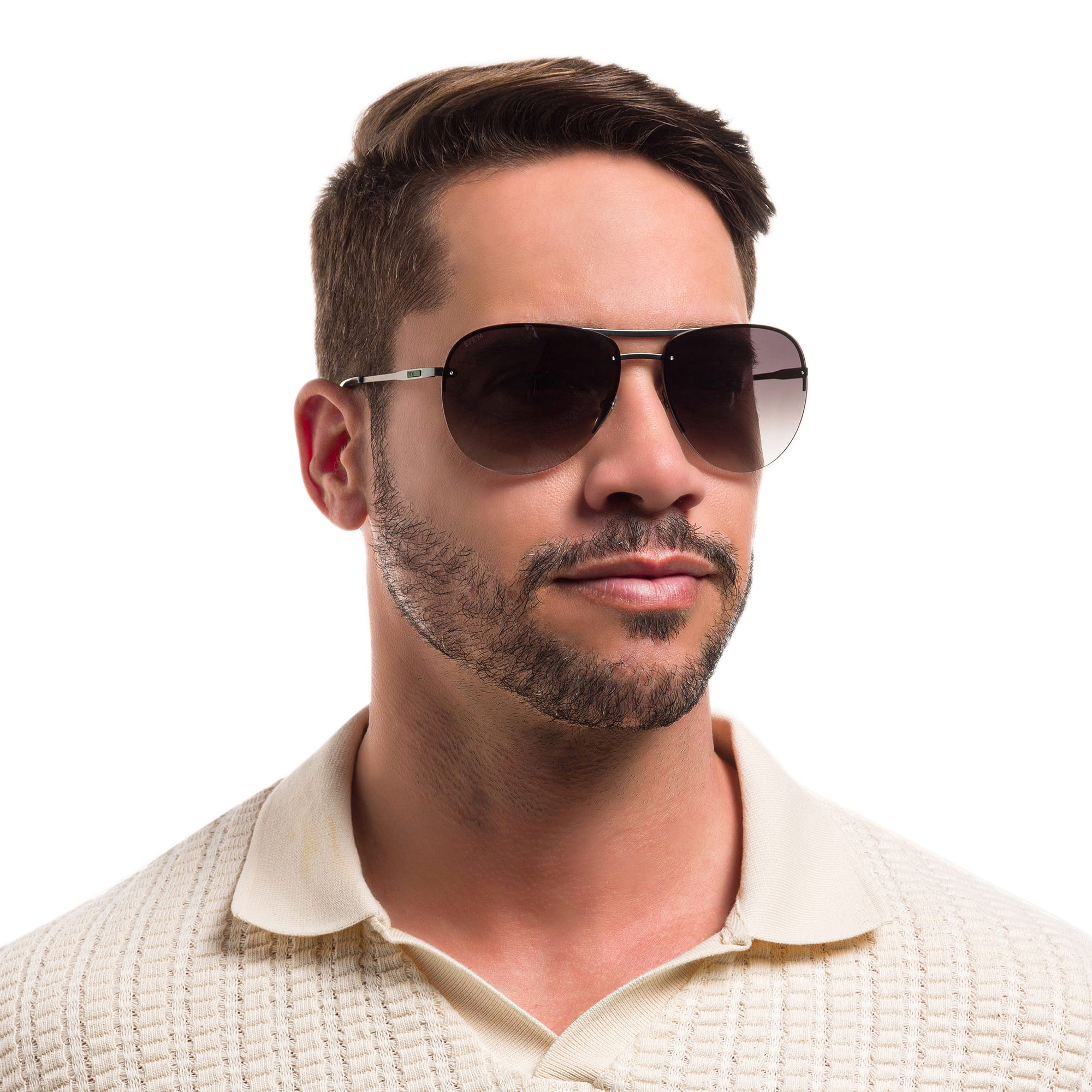 Shop EYE'M Half Rim Wide Aviator Sunglasses in Gunmetal online.