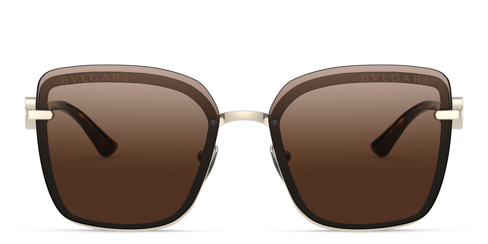 Shop BVLGARI Wide Square Sunglasses in Pale Gold online.
