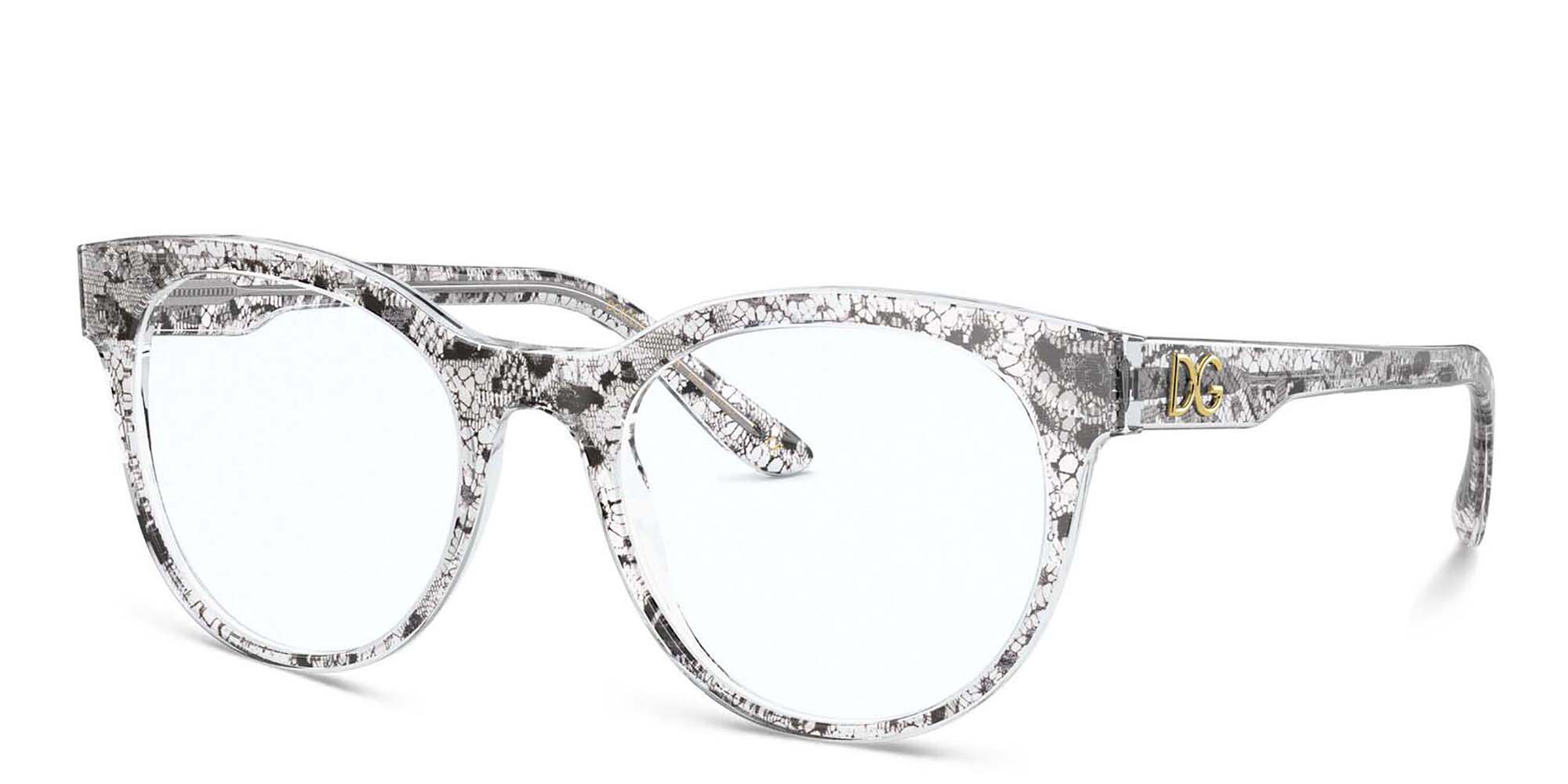 Shop Dolce & Gabbana Panthos Eyeglasses in Black Lace online.