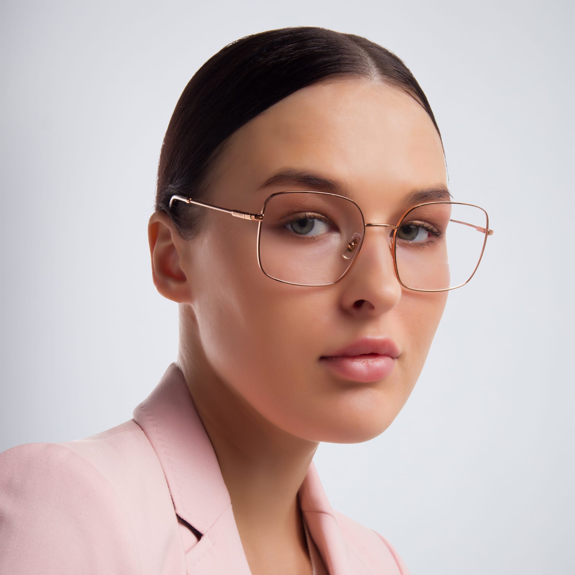Shop MIU MIU Wide Square Eyeglasses in Pink Gold online.