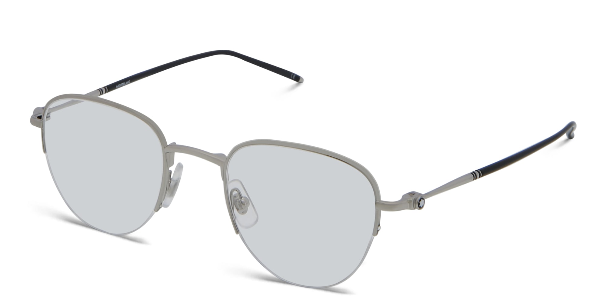 Shop MONTBLANC Half Rim Round Eyeglasses in Silver online.