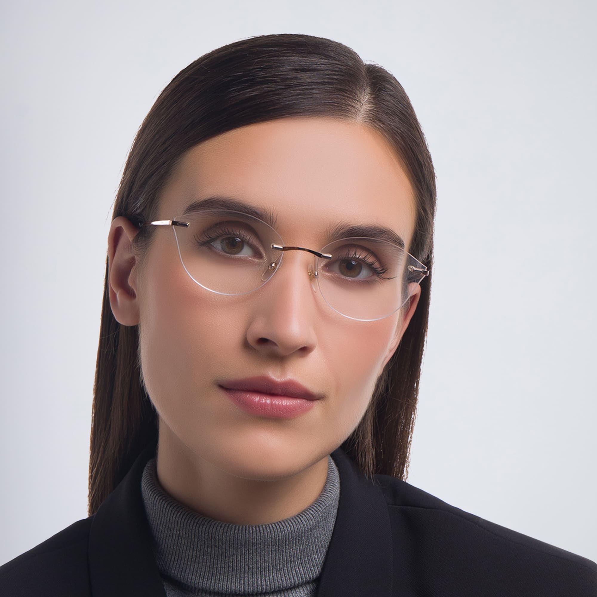 Shop EYE'M Rimless Wide Cat Eye Eyeglasses in Gold online.