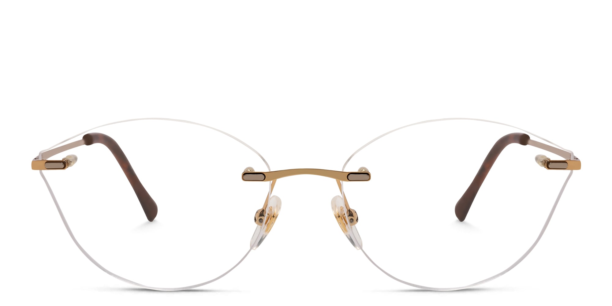 Shop EYE'M Rimless Wide Cat Eye Eyeglasses in Antique Gold online.