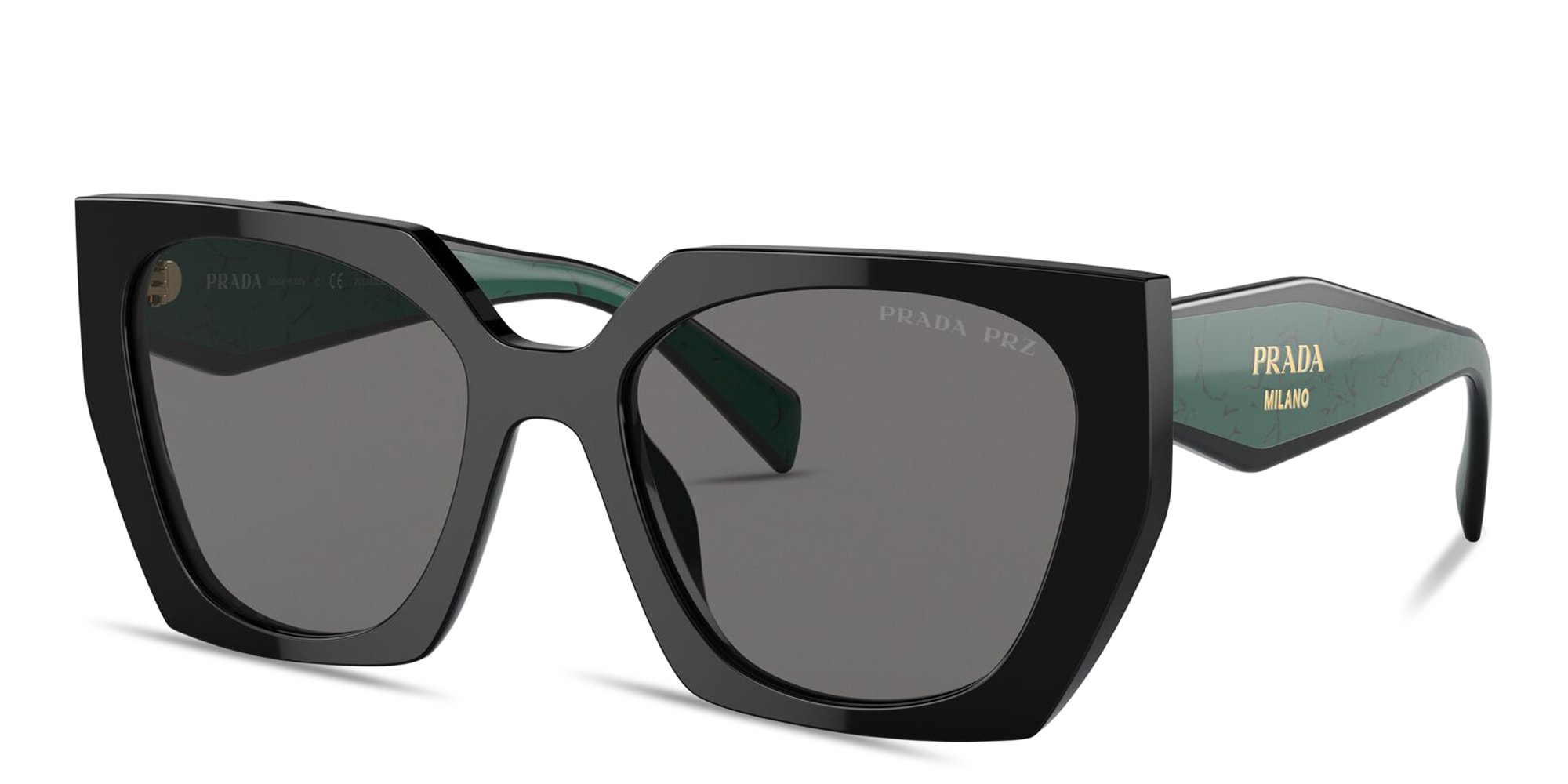 Shop PRADA Logo Signature Rectangle Sunglasses in Black online.