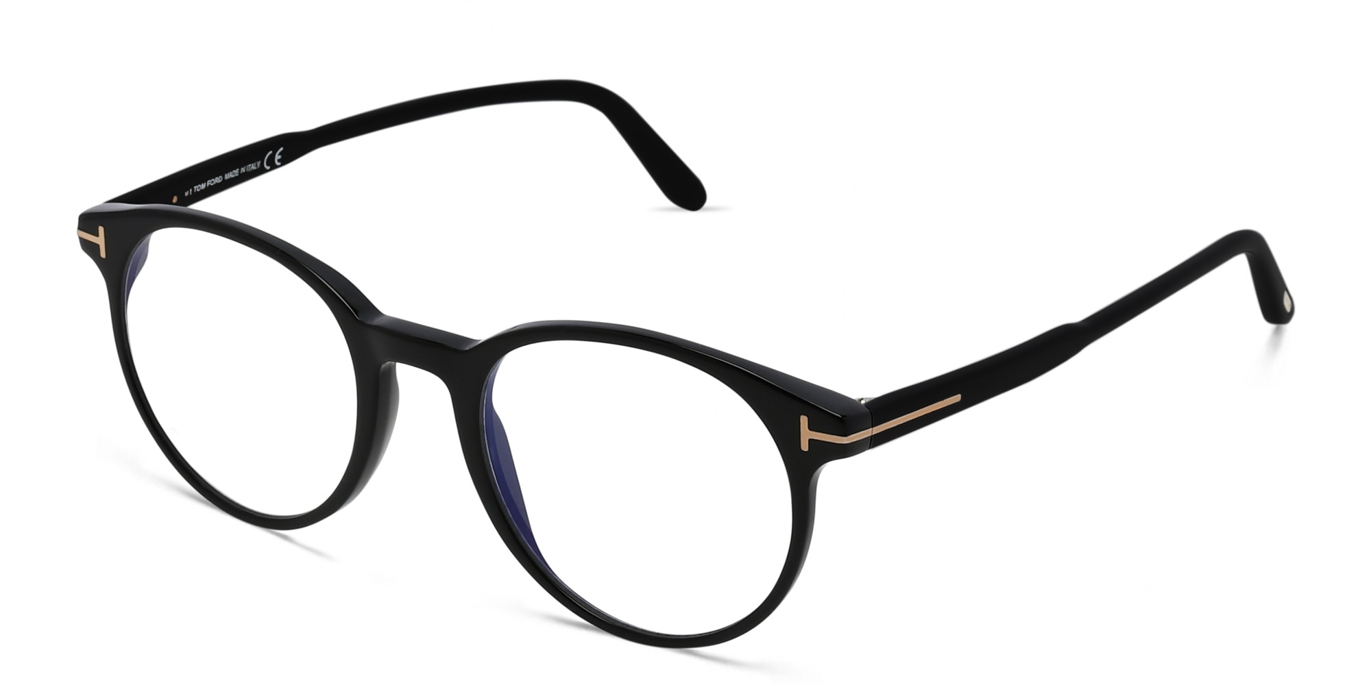 Shop TOM FORD T Logo Round Eyeglasses in Shiny Black online.