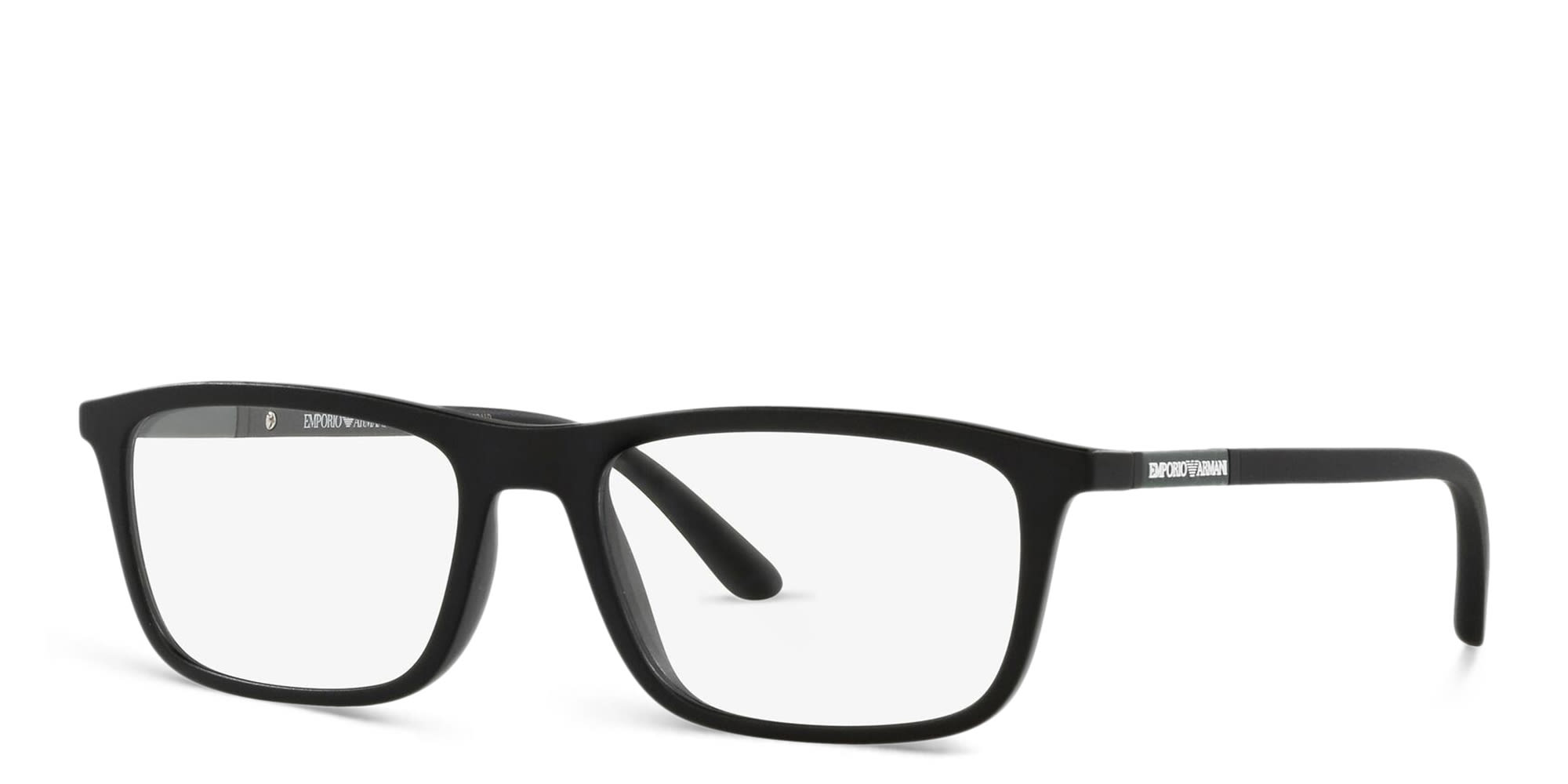 Shop Emporio Armani Rectangle Eyeglasses in Matte Black online.