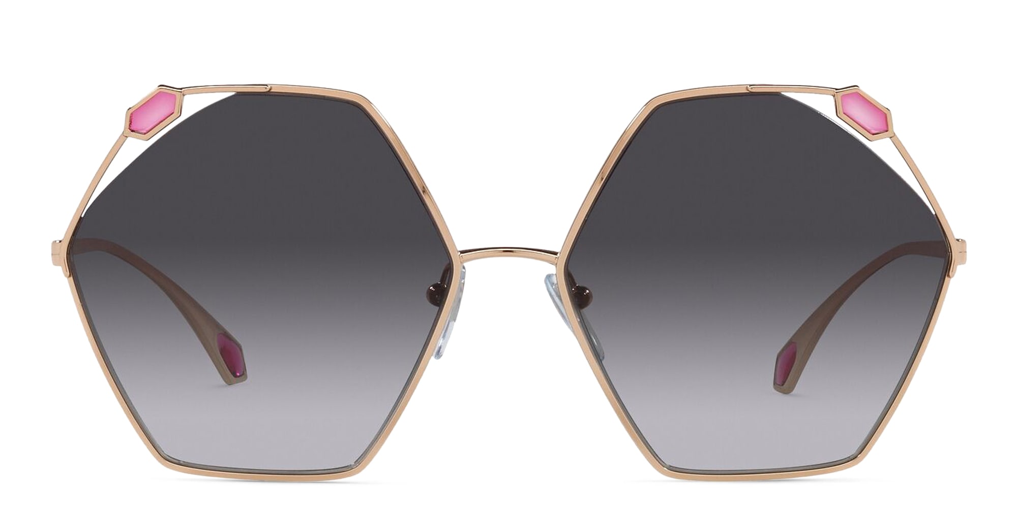 Shop BVLGARI Irregular Sunglasses in Pink Gold online.