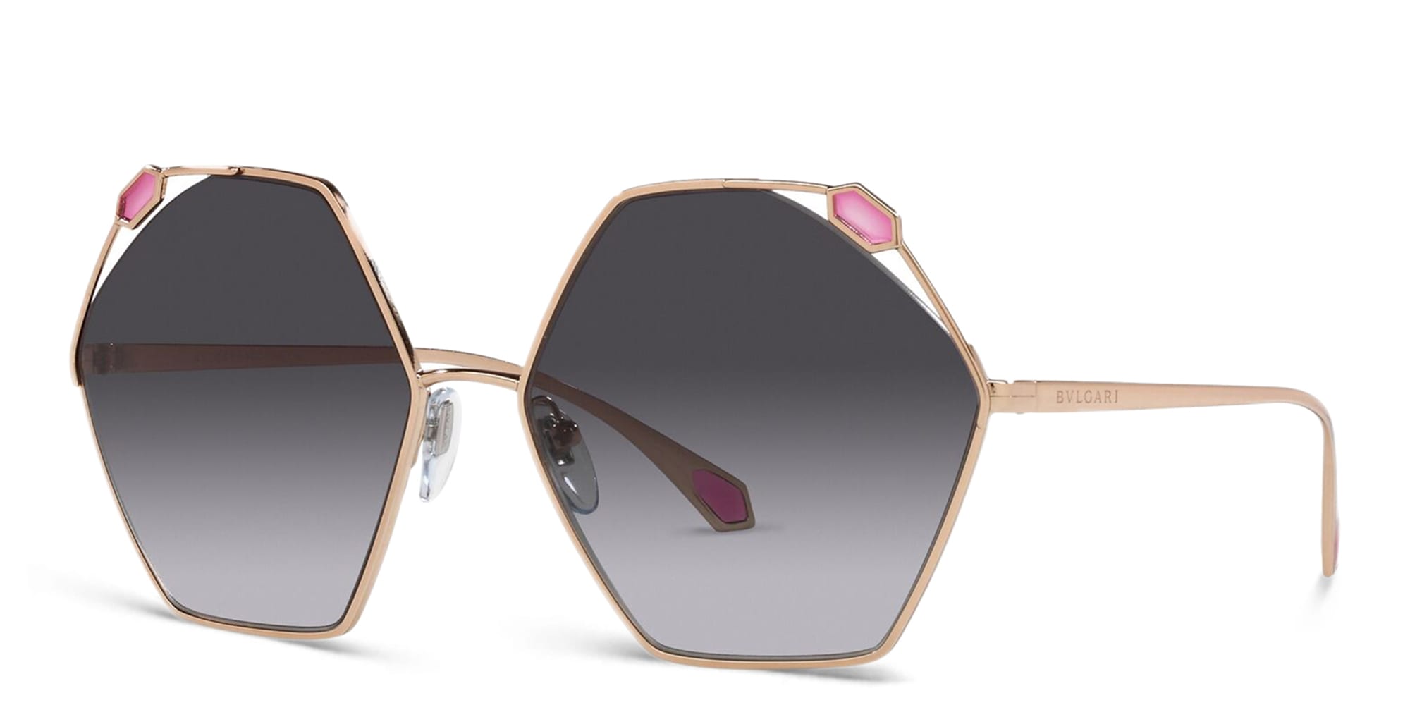 Shop BVLGARI Irregular Sunglasses in Pink Gold online.