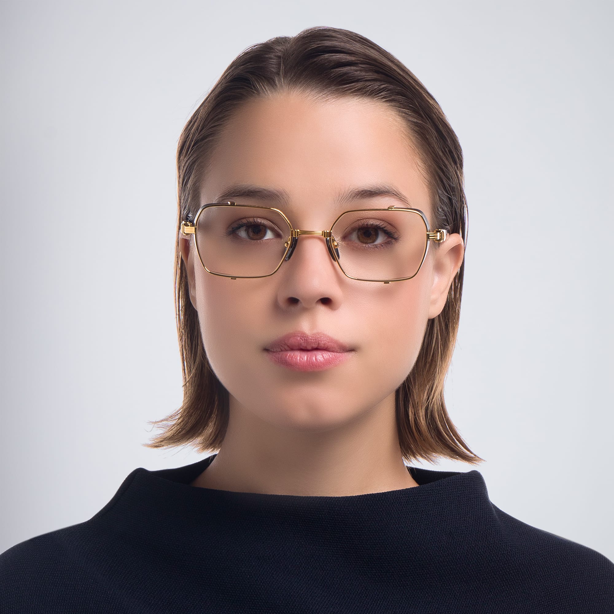 Shop BALMAIN Brigade-III Unisex Rectangle Eyeglasses in Gold online.