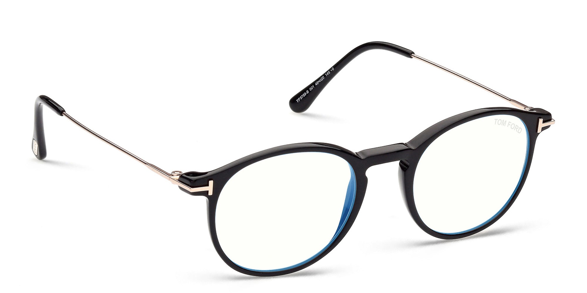 Shop TOM FORD Round Eyeglasses in Shiny Black online.