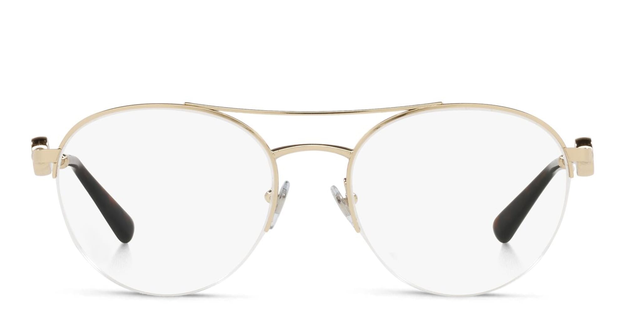 Shop BVLGARI Half Rim Round Eyeglasses in Pale Gold online.