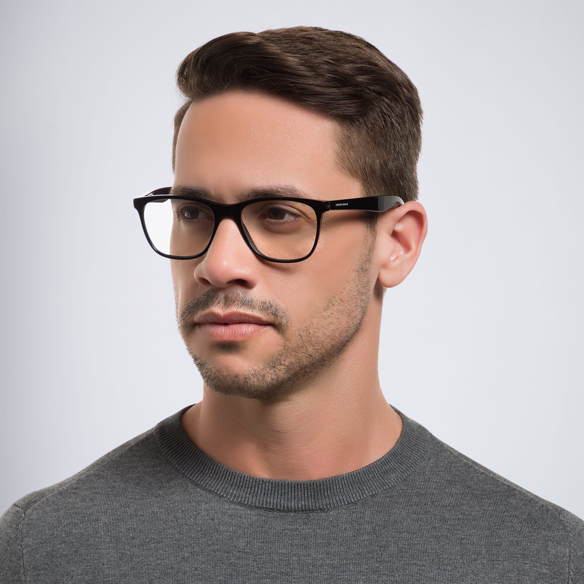 Shop GIORGIO ARMANI Wide Square Eyeglasses in Black online.